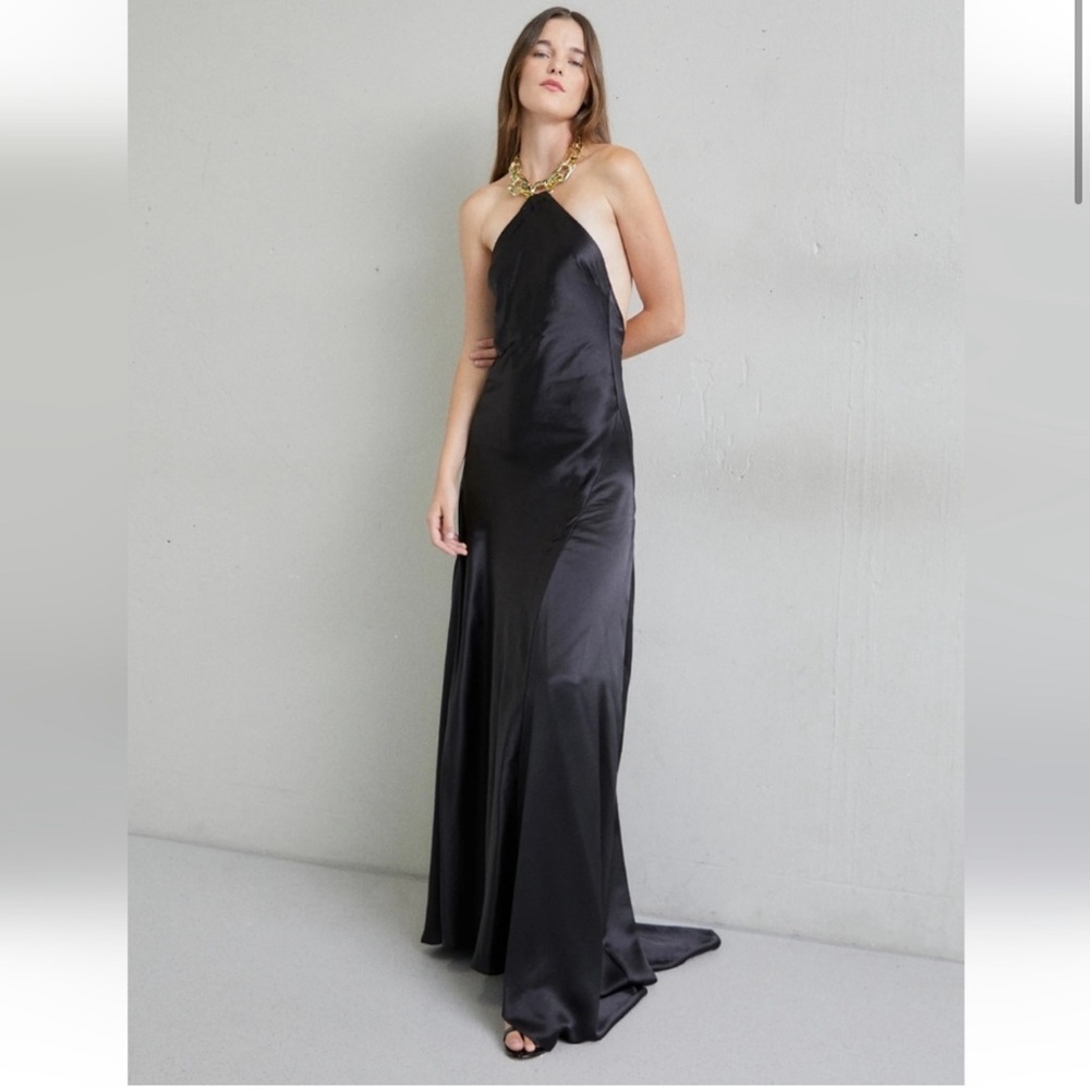 STAUD Francoise Halter Neck Chain Necklace Gown Maxi Dress Black New With Tags! - Picture 3 of 16